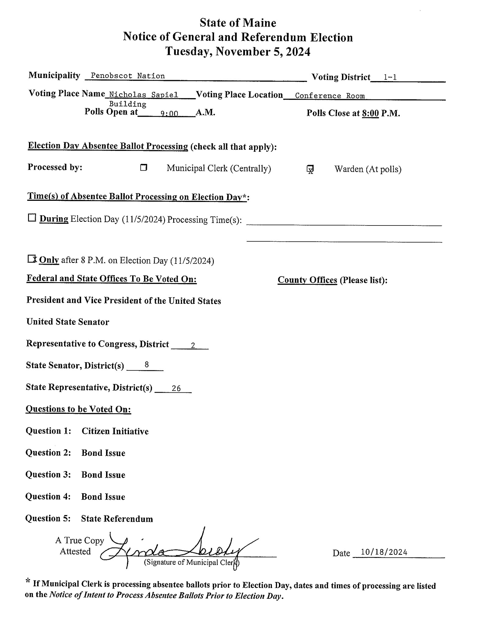 State of MaineNotice of General and Referendum Election Tuesday